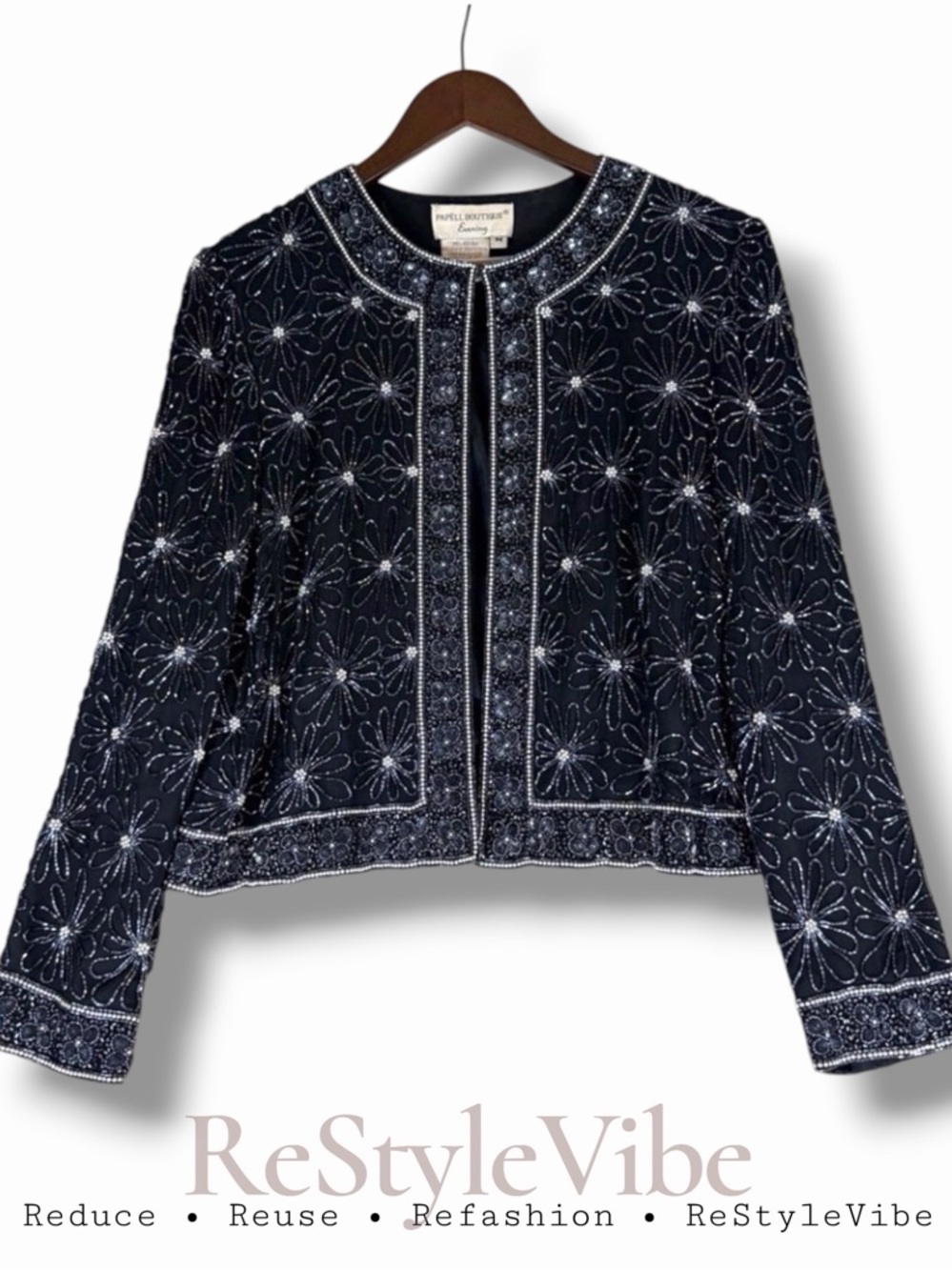 PAPELL BOUTIQUE EVENING Women’s Size M Jacket Topper Silk Beaded Vintage Lined